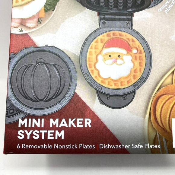 Dash Multi Maker Mini Waffle Maker System 6 Removeable Holiday Plates Red - Picture 3 of 7